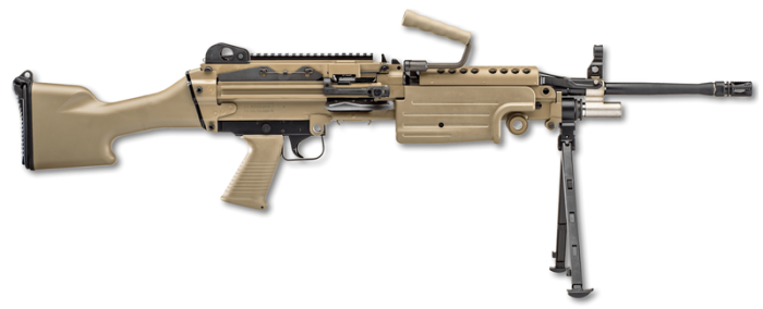 FN M249S FDE 5.56 NATO 18.5" BARREL 30-ROUNDS WITH BIPOD AND CARRY HANDLE